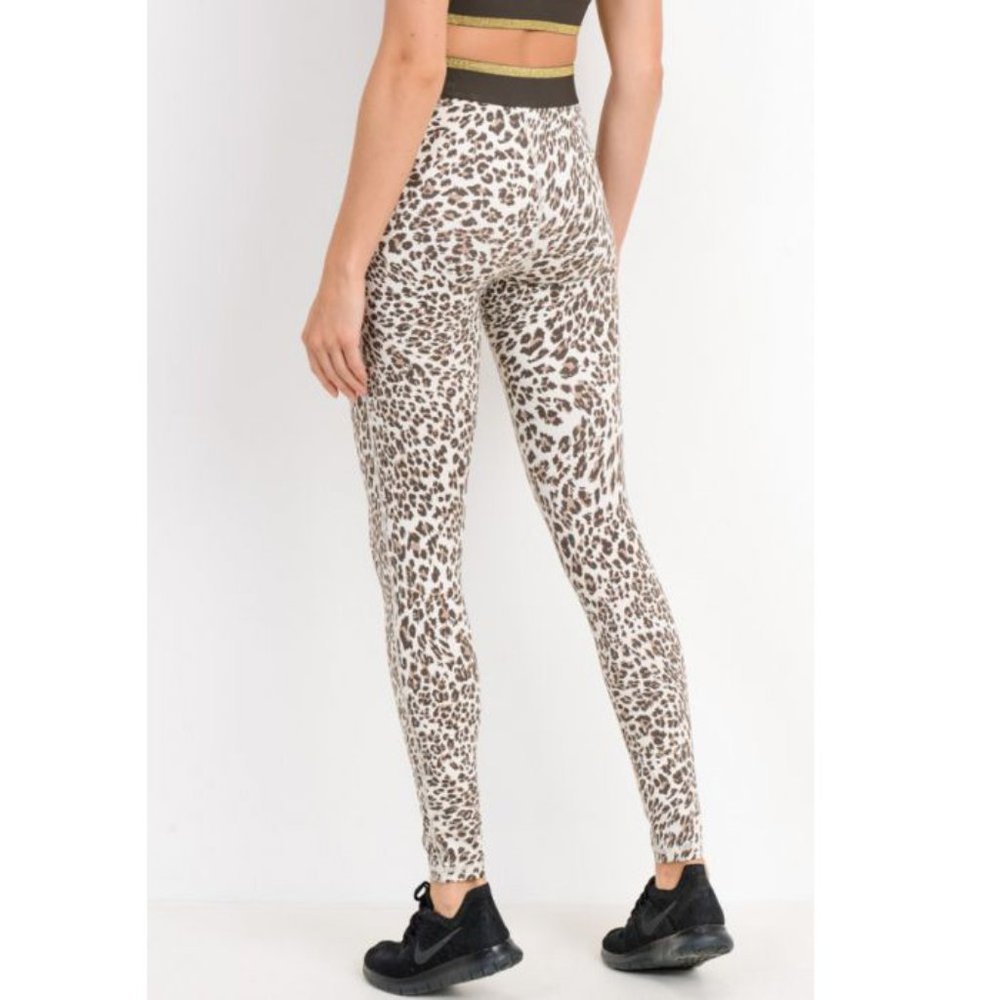 Snow Jaguar Highwaist Gold-Striped Band Leggings - Picture 6 of 7